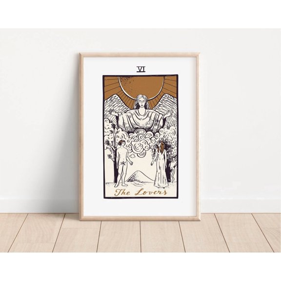 Vintage Lovers Tarot Card Celestial Astrology Wall Art Poster Decor