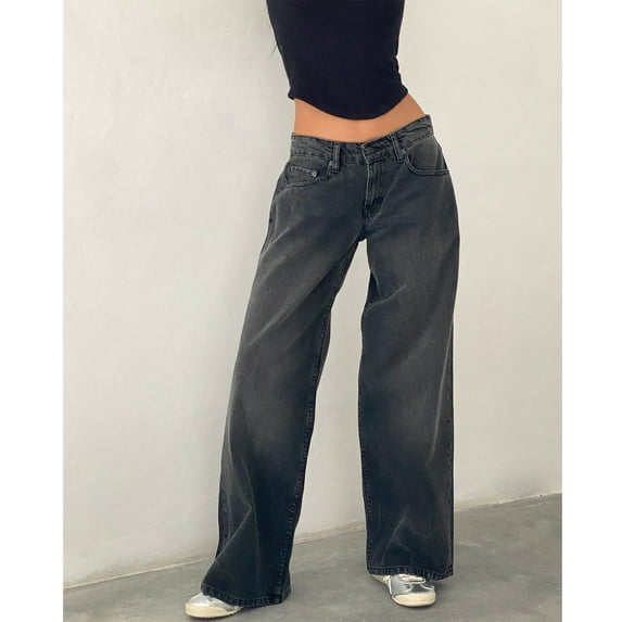 Vintage Low Rise Washed Straight Leg Jeans Women Fall New Wide Leg Denim Trousers Street Style Wide Leg Jeans Woman