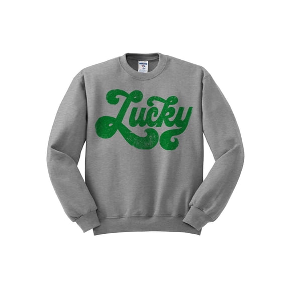 Vintage Lucky St Patrick's Day Sweatshirt Large Grey