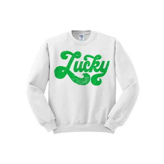Vintage Lucky St Patrick's Day Sweatshirt Small White