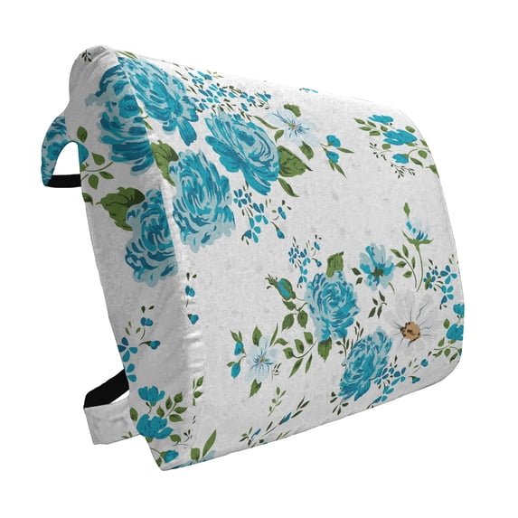 Vintage Lumbar Pillow, Flower Pattern with Daisy and Roses Nostalgic Romantic Spring Composition, Soft Back Cushion Office Chairs with Adjustable Straps, 14" x 13", Blue Green and White, by Ambesonne