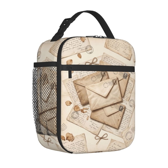 Vintage Lunch Bag, Aesthetic Newsprint Insulated Meal Tote, Reusable Double Layer Thermal Bento Pack, Durable Handheld Food Storage Carrier for Daily Commute