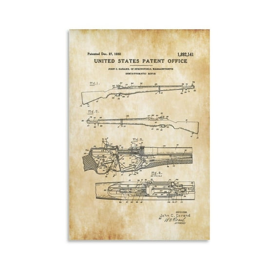 Vintage M1 Garand Rifle Gun Patent Posters & Prints Picture Print Canvas Poster Wall Paint Art Posters Decor Modern Home Artworks Gift 12x18inch(30x45cm)
