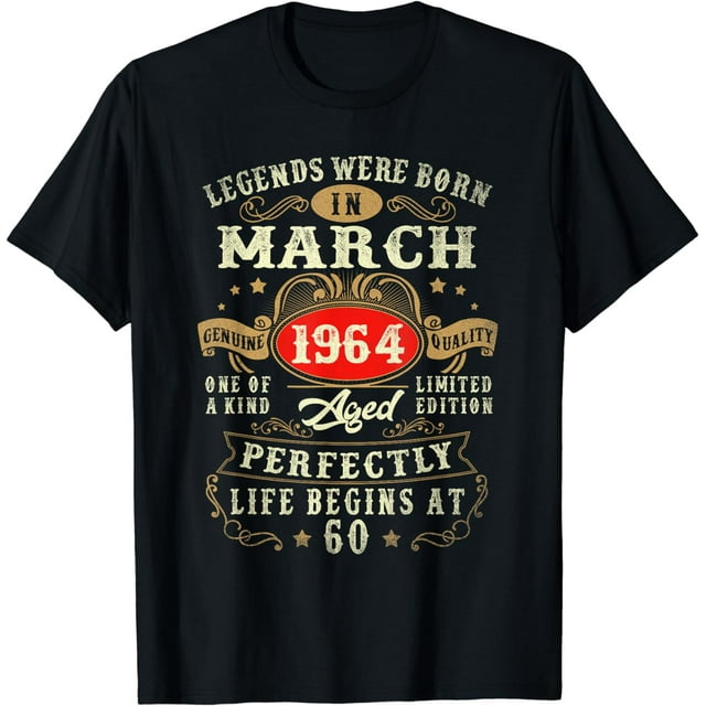 Vintage Made In March 1964 60th Birthday Men 60 Year Old T-Shirt ...