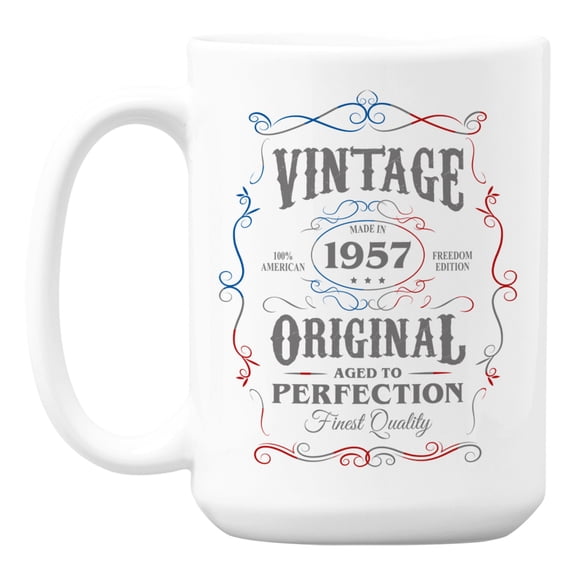 Vintage Made in 1957, Aged to Perfection White Ceramic Coffee & Tea Mug (15oz)