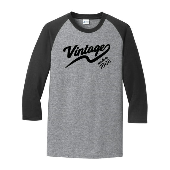 Vintage Made in 1968 Great Adult Raglan 3/4 Sleeve Short Sleeve T-shirt-Small Heather Gray/Black