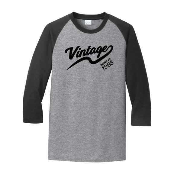 Vintage Made in 1968 Great Adult Raglan 3/4 Sleeve Short Sleeve T-shirt-XXL Heather Gray/Black