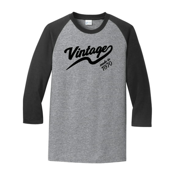 Vintage Made in 1970 Great Adult Raglan 3/4 Sleeve Short Sleeve T-shirt-Small Heather Gray/Black