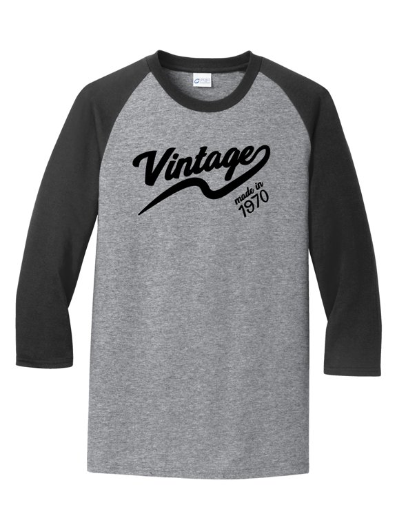 Vintage Made in 1970 Great Adult Raglan 3/4 Sleeve Short Sleeve T-shirt-Xs Heather Gray/Black