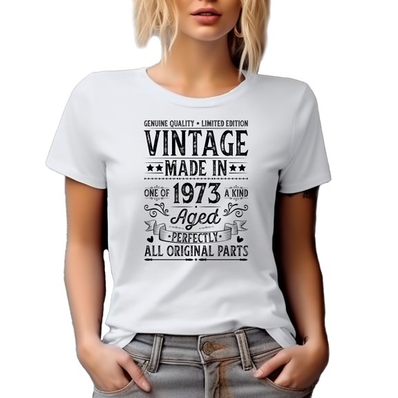 Vintage Made in 1973 Aged Perfectly, Grandpa or Grandma's Birthday, White T-Shirt, XL