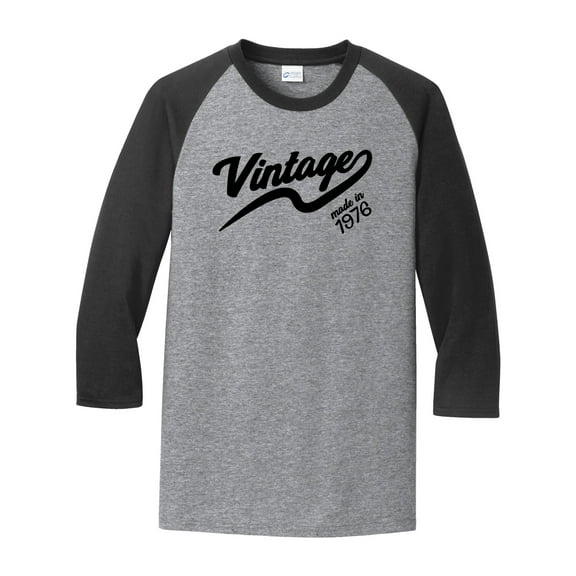 Vintage Made in 1976 Great Adult Raglan 3/4 Sleeve Short Sleeve T-shirt-Medium Heather Gray/Black