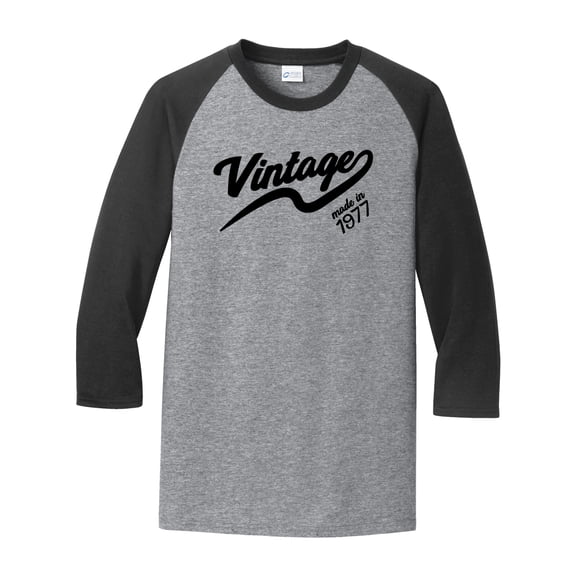 Vintage Made in 1977 Great Adult Raglan 3/4 Sleeve Short Sleeve T-shirt-XL Heather Gray/Black