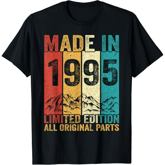 Vintage Made or Born In 1995 29 Years Old 29th Birthday T-ShirtMen and women, Black T-shirt, size: Extra large