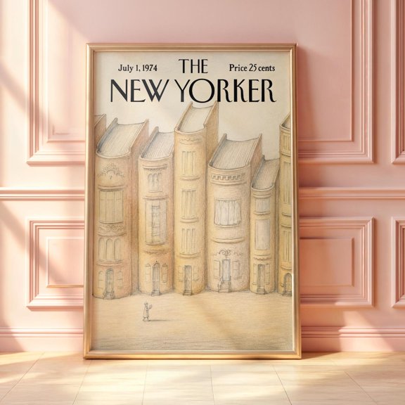 Vintage Magazine Cover Brownstone Row Minimal New York Poster