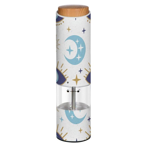 Vintage Magic Evil Eye Printed Electric Pepper Mill One-Touch Battery Operated Salt Grinder Adjustable Coarseness Decorative Counter Spice Tool