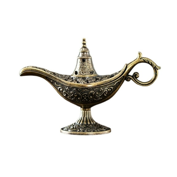 Vintage Magic Lamp Replica Decorative Metal Genie Oil Lamp Ornament for Home Decor & Collectibles Antique Brass Finish
