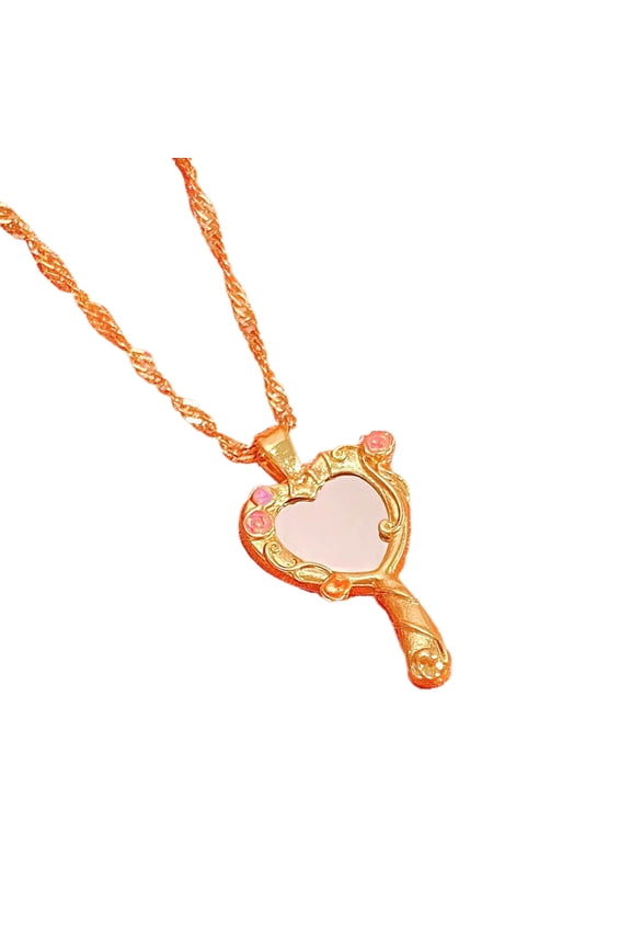 Vintage Magic Mirrored Pendant Necklace Long Chain for Women Princess Choker Clavicle Chain Wedding Party Jewelry Birthday