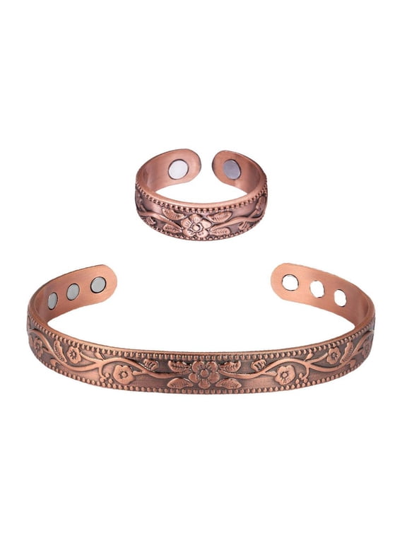 Vintage Magnetic Bracelet Set Arthritis Men Women Cuff Flower Set