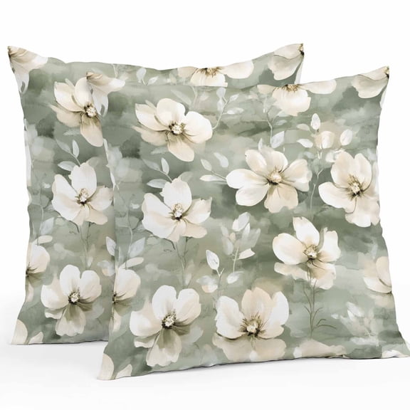 Vintage Magnolia Outdoor Pillow Covers Pack of 2 White Blooming Floral Green Oil Painting Waterproof Throw Pillow Covers Decorative Cushion Cases for Patio Garden Tent Balcony Couch 16x16 inch