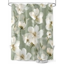 Vintage Magnolia Shower Curtain, White Blooming Floral Watercolor Green Waterproof Shower Curtain Set with 12 Hooks Lightweight Washable Fabric Shower Curtains for Bathroom 36x72 Inches
