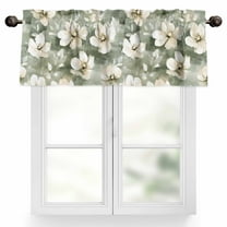 Vintage Magnolia Valances for Windows, 42 x 18in, White Blooming Floral Green Oil Painting Rod Pocket Kitchen Valance Curtain Light Filtering Window Treatments for Living Room Bedroom, 1 Panel