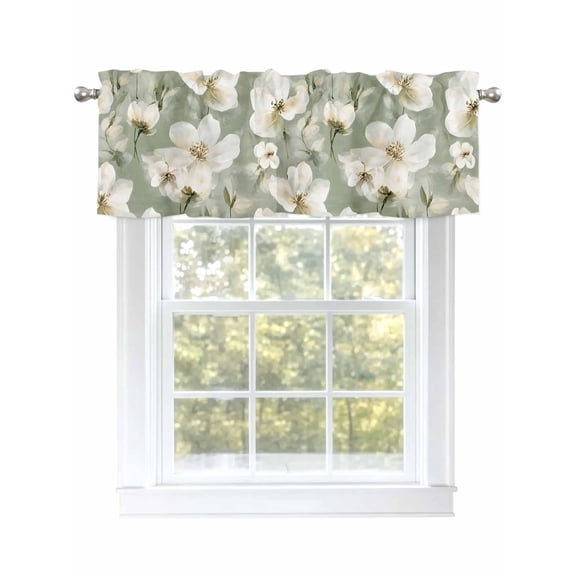 Vintage Magnolia Valances for Windows White Blooming Floral Watercolor Green Kitchen Valance Curtain Rod Pocket Small Curtains for Cafe Bathroom Laundry Basement 42" x 18"