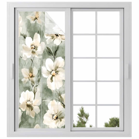 Vintage Magnolia Window Privacy Film White Blooming Flower Oil Painting Style Decorative Glass Window Film UV Blocking Static Cling Non-Adhesive Sticker Covering for Home Door 29.5 x 78.7 inches