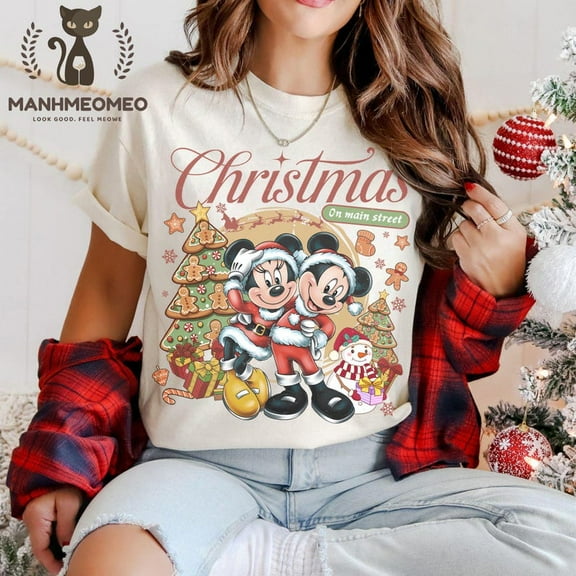 Vintage Main Street Christmas Shirt, Disney Christmas Shirt, Mickey and Minnie Holiday Tee, Disney Christmas Couple Tees