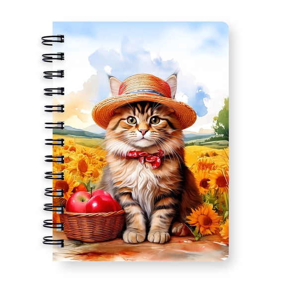 Vintage Maine Coon Say Hello Mother's Day Summer Sunflower Field Spiral Bound Journal Cat Lover Kitten Owner Gifts 5x7in Spiral Notebook - 12005