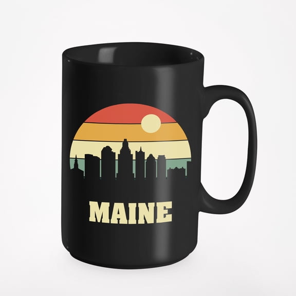 Vintage Maine State Skyline Cup, Black 15oz Ceramic Mug