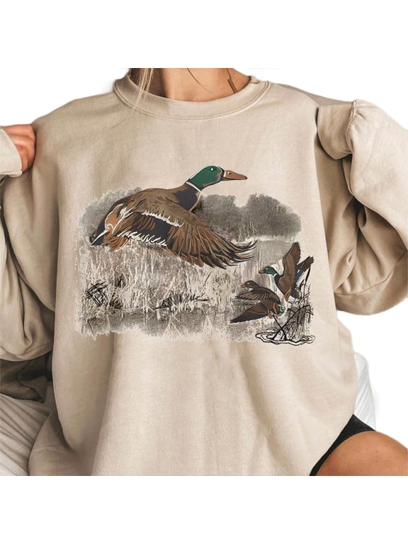 Vintage Mallard Duck Sweatshirt – Retro Duck Hunting Crewneck Sweater, Waterfowl Animal Lover Gift Unisex Pullover