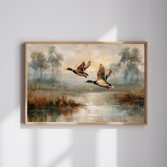 Vintage Mallard Duck Wall Art Print With Rustic Antique And Wildlife Decor Unframed Paper Print
