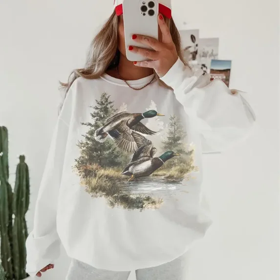 Vintage Mallard Ducks Sweatshirt Retro 90s Western Graphic Crewneck Cute Country Sweatshirt Oversized Hunting