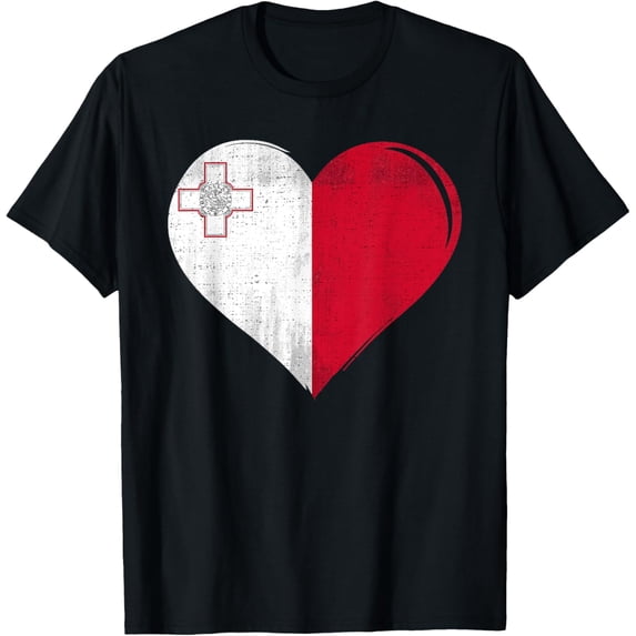 Vintage Malta Flag Heart For Maltese T-ShirtMen's and women's gift, black and white T-shirt, size: Extra large S-4XL