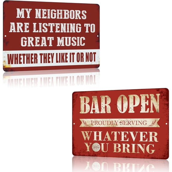 Vintage Man Cave Decor Funny Sarcasm Music Metal Tin Signs Garage Bar Patio Wall Decorations Gifts for Men Inches Outdoor & Indoor - My Neighbors Are Listening to Great Music