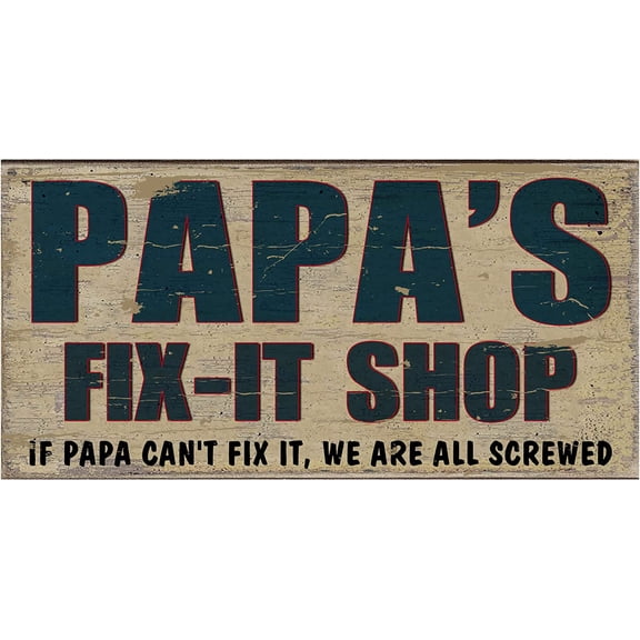 Vintage Man Cave Decor PaPa's Fix-It Shop Wooden Sign Workshop Decorative Wood Plaque Dad's Garage Sign 6"x12" For Men