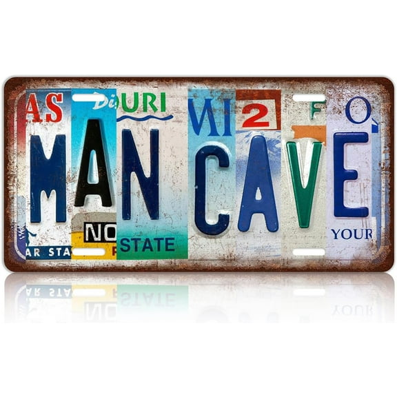Vintage Man Cave Metal Tin Sign License Plate Wall Decor for Home Bar Pub 12 x 6 Inches