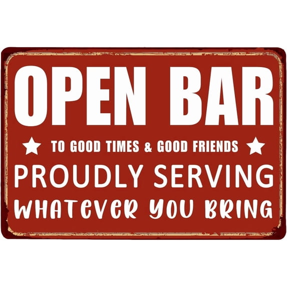 Vintage Man Cave Signs Cheers Metal Tin Sign Wall Decor Accessories For Home Bar Pub Backyard - Proudly Serving Whatever You Bring (Red)