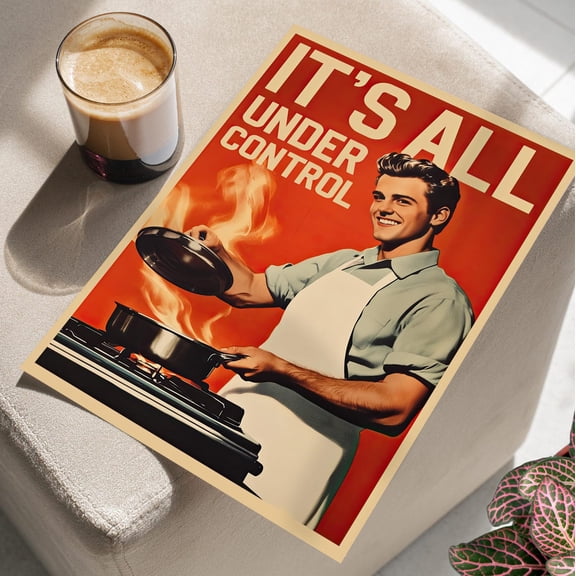 Vintage Man Cooking Wall Art, Retro Kitchen Chef Decor, Unframed Paper Print Size 8x12