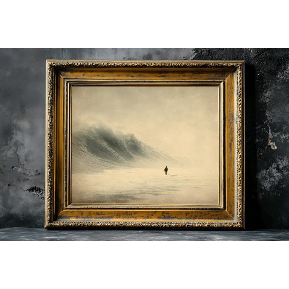 Vintage Man Surfing Wall Art, Dark Moody Wall Art, Farmhouse Wall Art, Dark Aesthetic Decor, Romantic Art, Rustic Wall Art, Surfer Wall Art