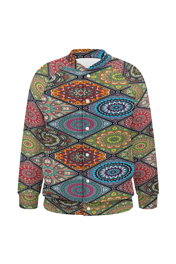 Vintage Mandala Elements Baseball Jersey Fashion Ribbed Sleeve Man Women's Jacket Motion Tops XXS-6XL