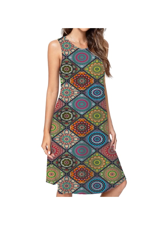 Vintage Mandala Elements Dress Elegant Party Dresses Evening Dresses Women Dress Sleeveless Dress Ladies Dresses