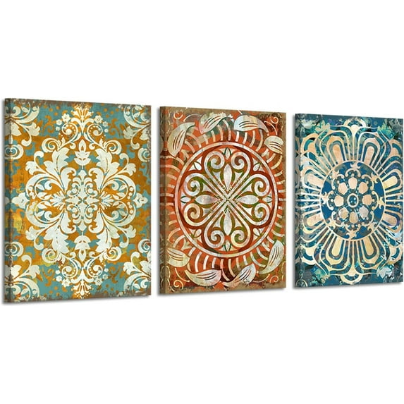 Vintage Mandala Flowers Wall Art- Prints for Wall Decor - Bohemian, Mexican, Talavera, Moroccan & Middle Eastern Decor - Boho Wall Decor For Bedroo - Bathroom Artwork for Wall