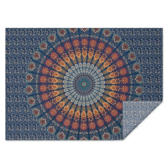 Vintage Mandala Rectangle Tablecloth 60x84 Inch, Flowers Boho Water Resistant Vinyl Washable Seasonal Table Cover for Thanksgiving Christmas Holiday Party Picnic Dinner Decor