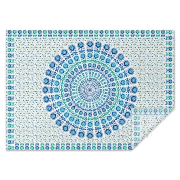 Vintage Mandala Rectangle Tablecloth 60x84 Inch, Flowers Boho Water Resistant Vinyl Washable Seasonal Table Cover for Thanksgiving Christmas Holiday Party Picnic Dinner Decor