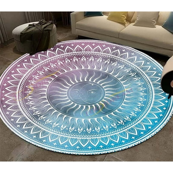 Vintage Mandala Round Soft Carpet Geometric Floral Area Rug for Livingroom Kitchen Dining Room Entryway Round Area Rug Yoga Mat