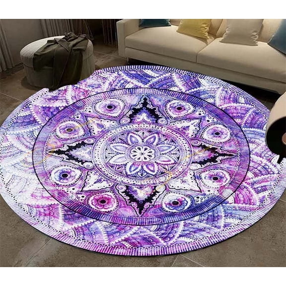 Vintage Mandala Round Soft Carpet Geometric Floral Area Rug for Livingroom Kitchen Dining Room Entryway Round Area Rug Yoga Mat