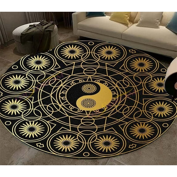 Vintage Mandala Round Soft Carpet Geometric Floral Area Rug for Livingroom Kitchen Dining Room Entryway Round Area Rug Yoga Mat
