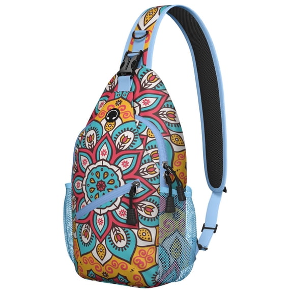 Vintage Mandala Sling Backpack, Trippy Healing Travel Bag for Women with Abstract Psychedelic Geometric Pattern, Lightweight Meditation Pack