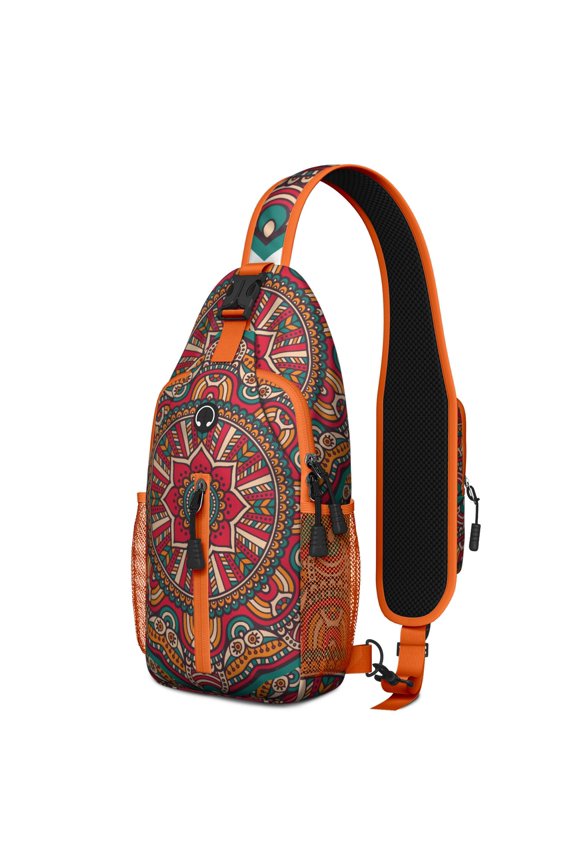 Vintage Mandala Sling Bag with Exotic Cultural Pattern, Lightweight Durable Crossbody Backpack, Adjustable Strap, Multiple Compartments for Daily Use and Outdoor Activities